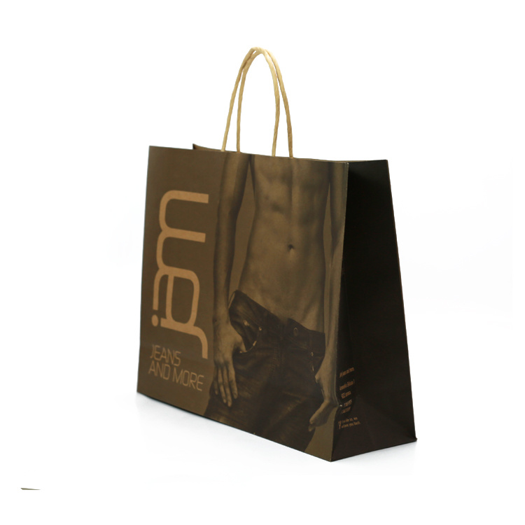 Egyedi nyomtatott újrahasznosított vásárlási ajándék barna nátronpapír táska