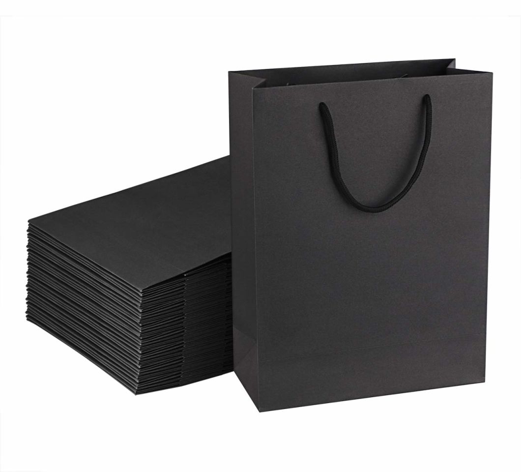 Bolsa de compras de papel de impresión reciclable 100% Kraft Black Gift Party Craft