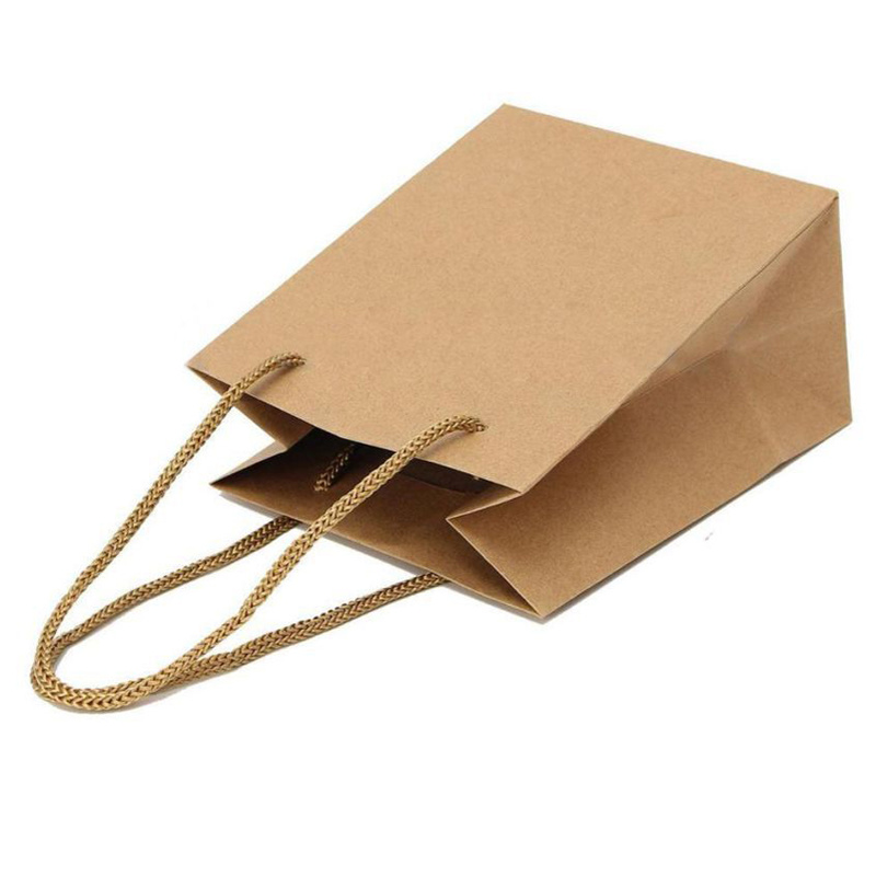定制带提手的长方形散装普通牛皮纸购物袋