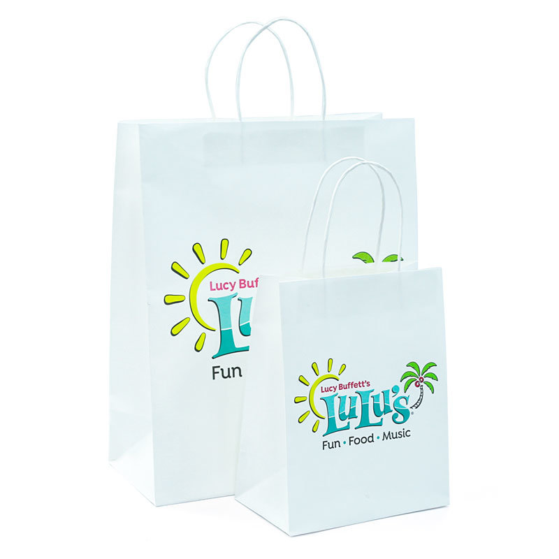 રિસાયકલ કરી શકાય તેવી બુટિક ટ્વિસ્ટ પેપર હેન્ડલ સાથે સફેદ ક્રાફ્ટ પેપર બેગનો ઉપયોગ કરો