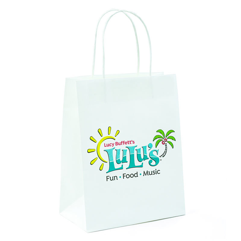 રિસાયકલ કરી શકાય તેવી બુટિક ટ્વિસ્ટ પેપર હેન્ડલ સાથે સફેદ ક્રાફ્ટ પેપર બેગનો ઉપયોગ કરો