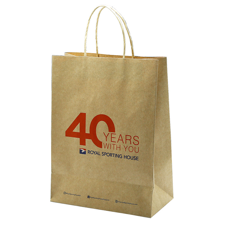 Venta al por mayor de bolsas de papel Kraft marrón impresas con logotipo personalizado de nueva moda