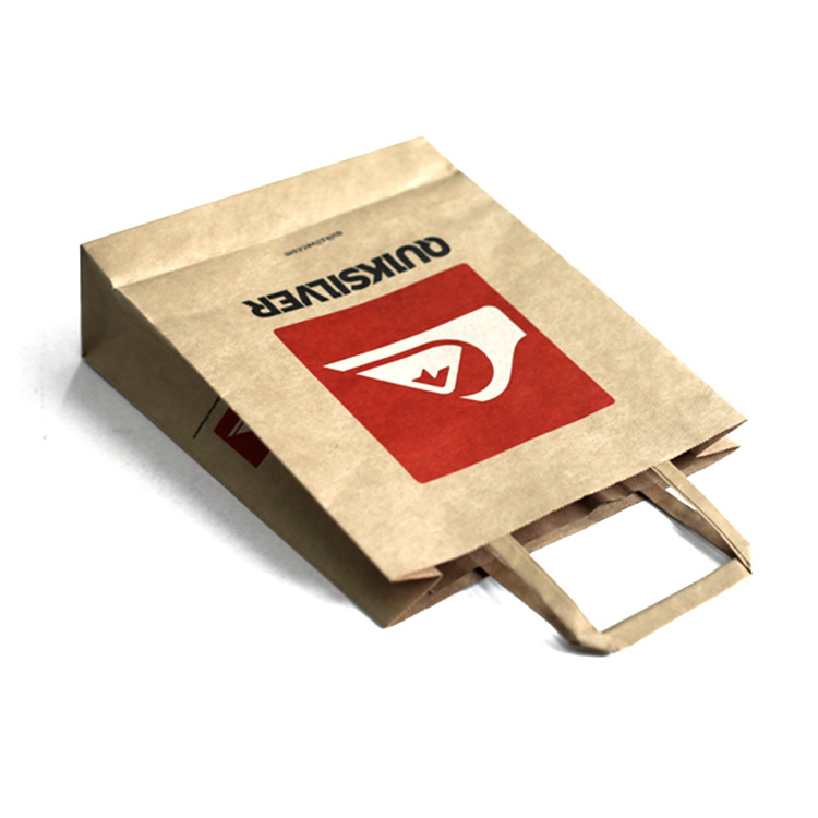 Экологичный печатный бумажный пакет с логотипом коричневого цвета с ручкой клейкой лентой