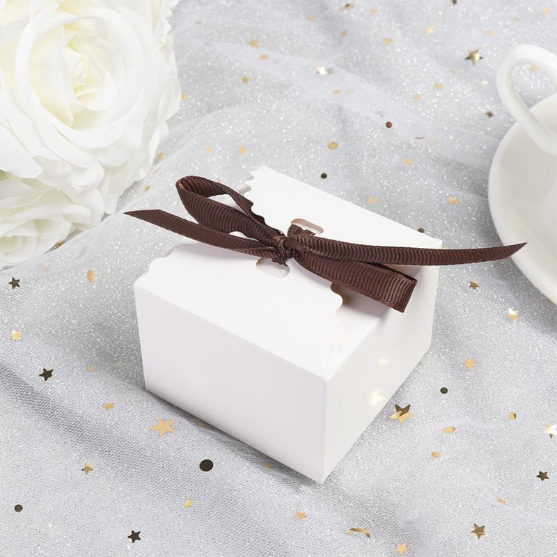 Vintage Retro Kraft Paper Color White Mini Paper Boxing Small Candy Box Cake Packing with Ribbon DIY Birthday