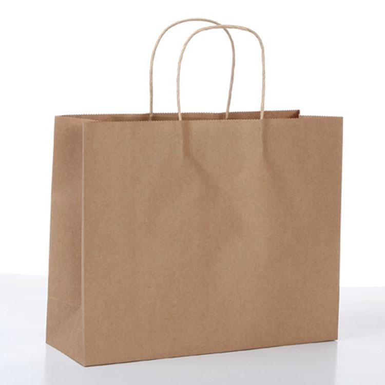 Grutte grutte Brún Kraft Papier Klean Carrier Bags mei Gouden Folie Logo Printed Custom Shopping Kraft Bag foar Promoasje