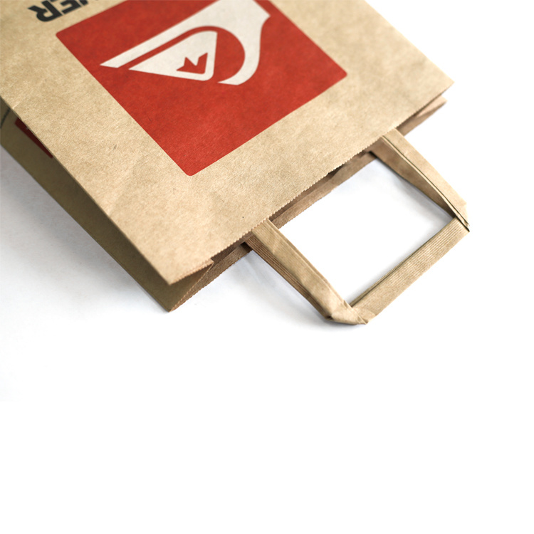 Еко-пријателски испечатено лого од вас Кафеава хартиена кеса со рачка од лента