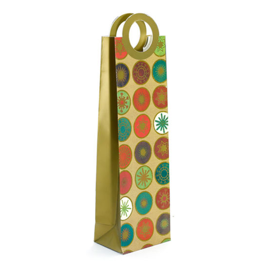 Reusable Full Color Printing Are Paper Wine Bottle Gift Bags with Die Cut Handle