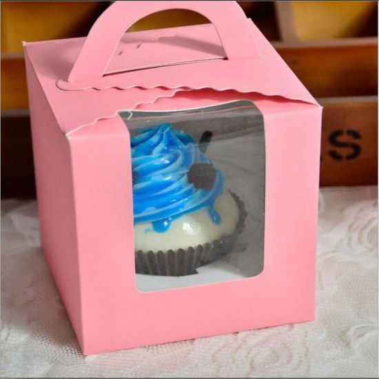 Kitchen Cupcake Classic Candy Paper Box Pink White Purple Green Single Packing Cupcake Box with Inner Base