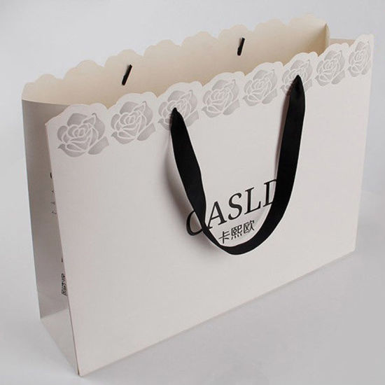 Wave Cut Printing Personalised Paper Bags Ribbon Plain Gift Bags
