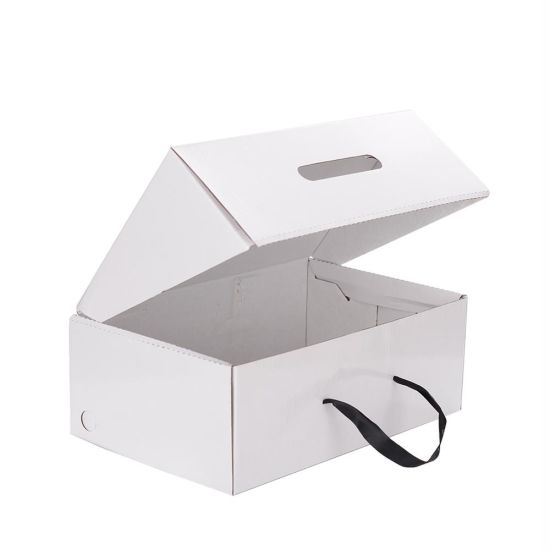 Aaltopahvin toimitus räätälöitynä painettu valkoinen kenkälaatikko
