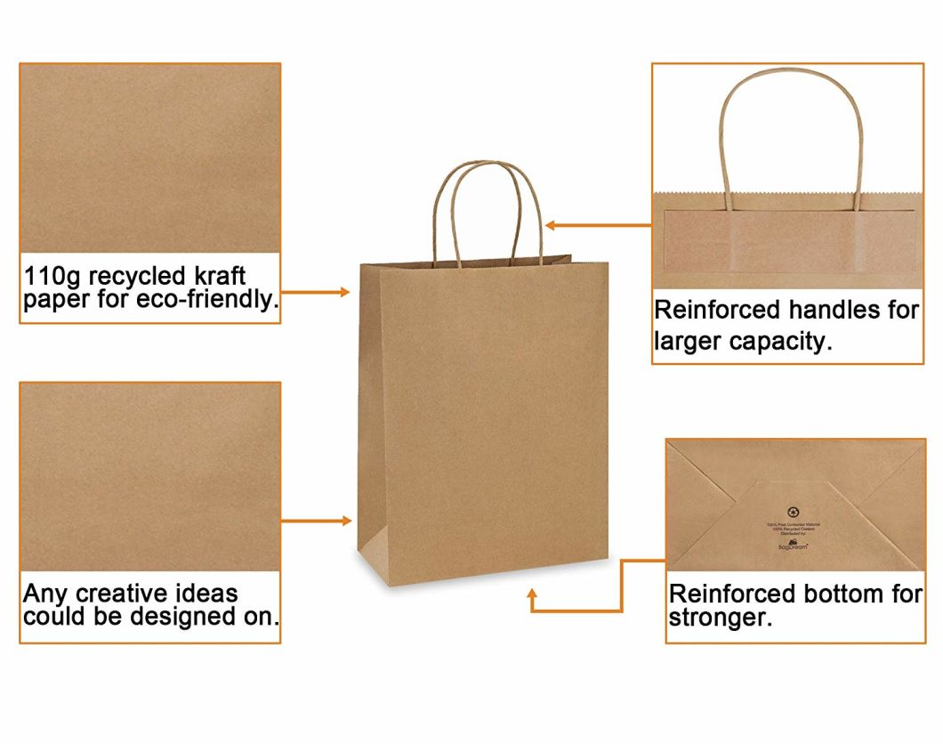 Handled Shopping Gift Merchandise Carry Retail Party Brown Paper Bag