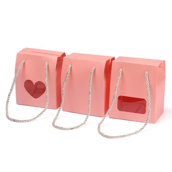 Kraft Paper Favor Bag Cupcake Boxes Pink Wedding Packing Boxes Lilac Gift Box nga adunay Handle Kraft Nuts Package Box