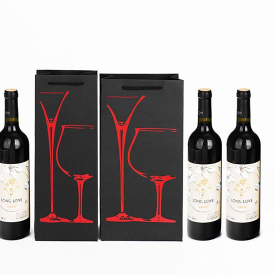 Factory Directly Supply Black Paper Wine Package Bag for Single Bottle
