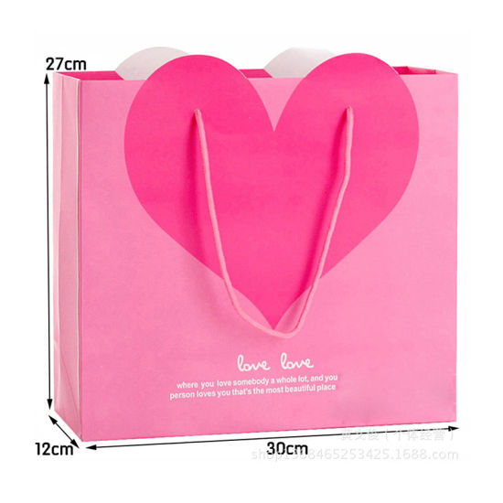 Projekt w kształcie serca Różowy kolor Niestandardowy nadruk Papierowa torba na prezenty