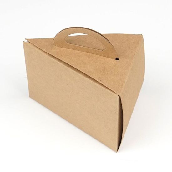 Riangle Paper Cake Box with Handle Brown Cake Box Food Packaging