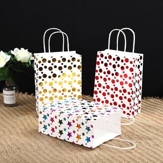 Ang Rainbow Foiled Stars Design White Kraft Paper Bag