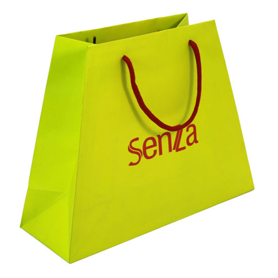 Luxuspapier Creative Shopping Green Color Printing Passen Sie Logo Bag Packaging Cotton Rope an