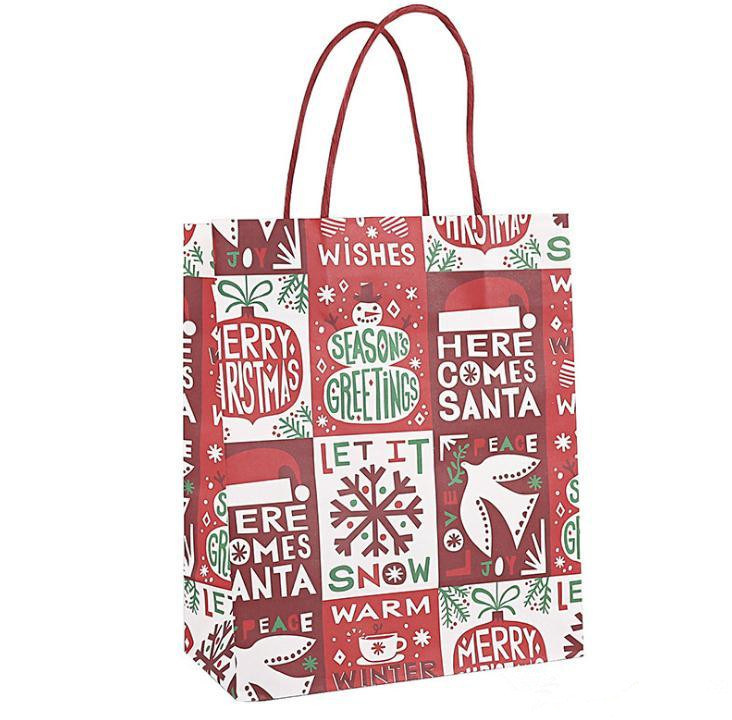 Christmas Gift Kraft Paper Bag Creative Bronzing Cute Cartoon Christmas Packaging Tote Bag