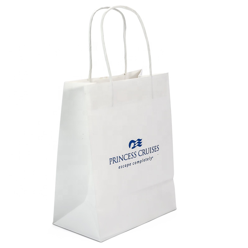 Custom logo printed simple white kraft paper packaging bag for boutique