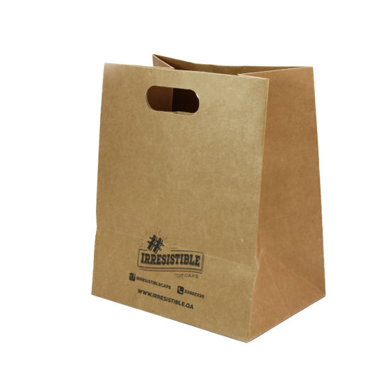 I-Eco Friendly Biodegradable Thick Black Color Printing Brown Kraft Paper Shopping Bag