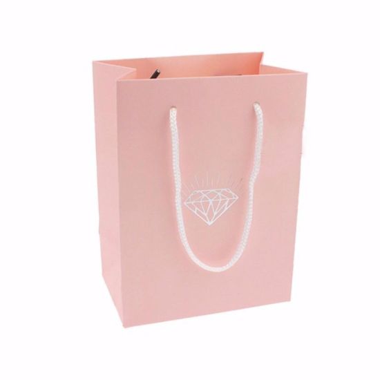 Promozzjoni Pink Paper Gift Bag bi Stampar tad-Djamanti Tieġ Birthday Magħmudija Parti Favors Jewelry Gift Bag