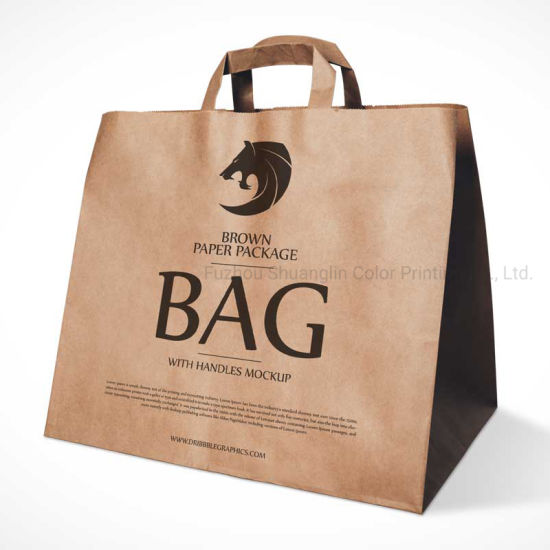 રિસાયકલેબલ સ્ક્વેર બોટમ બ્રાઉન ક્રાફ્ટ પેપર ટેપ હેન્ડલ બેગ