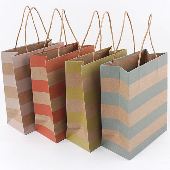 Customized Stripe Paper Packaging Bag Kraft Simple Design on Sale Wholesale