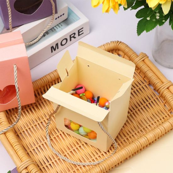 Kraft Paper Favor Bag Cupcake laatikot Vaaleanpunaiset hääpakkauslaatikot Lila lahjarasia kahvalla Kraft Nuts -pakkauslaatikko