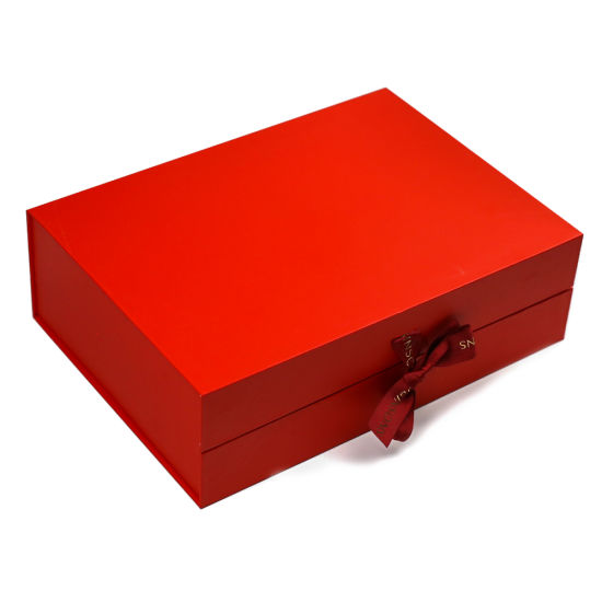พิมพ์ทองกล่องของขวัญกระดาษแข็งสีแดงบริสุทธิ์พิมพ์แบบกำหนดเองพร้อมโลโก้ของคุณเอง