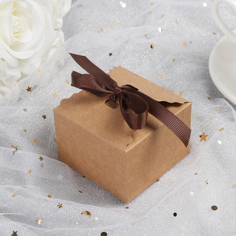 Vintage Retro Kraft Paper Color White Mini Paper Box Small Candy Box Cake Packing with Ribbon DIY Birthday