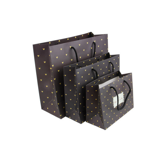 OEM Recycled Black Paper Shopping Mall Packaging Bag with Cotton Handle