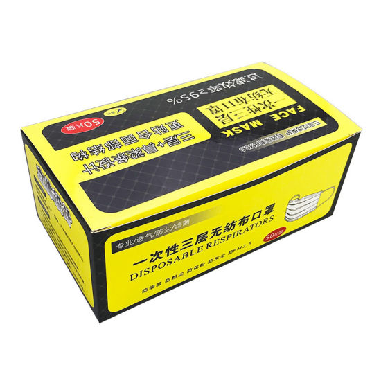 Yellow Color Face Mask Paper Packaging Box Customized