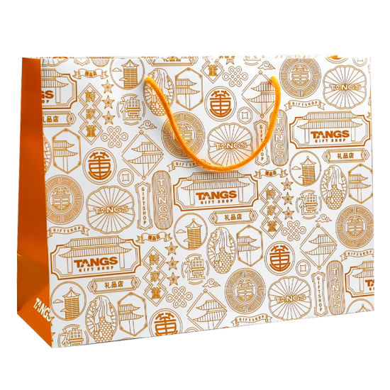 Kolor nga Pag-imprenta sa Papel Shopping Bag Puti nga Paperboard Bags Horizon Style Customized