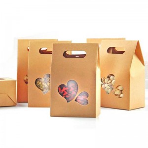 フードクッキーキャンディーミートベーキング用の愛情のあるハートウィンドウとハンドル付きのかわいいクラフト紙食品包装袋