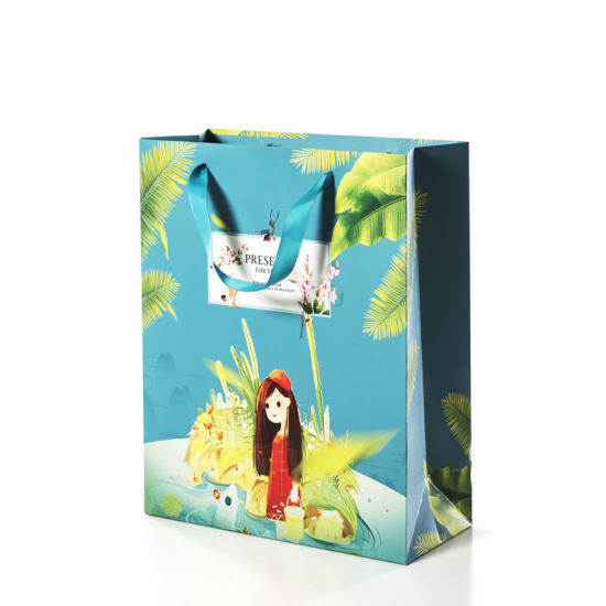 Fancy Kids Gift Paper Bag Cute Design Children Bag Imong Kaugalingong Logo Giimprinta