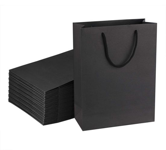 क्राफ्ट ब्लॅक गिफ्ट पार्टी क्राफ्ट 100% रिसायकल करण्यायोग्य प्रिंट पेपर शॉपिंग बॅग
