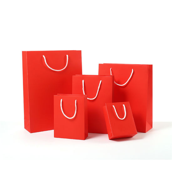 Eri kokoja Pure Red Logo Painettu Puuvilla Köysikahva Vaatteet Paperipussi