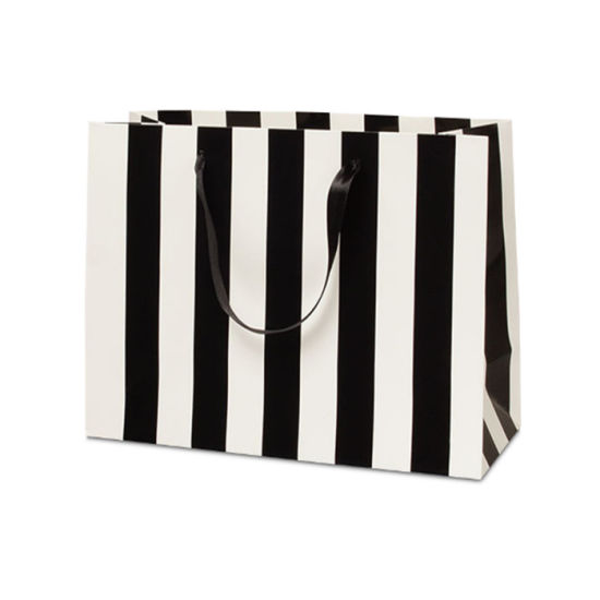 Чорна-белая папяровая падарункавая сумка для рознічнага гандлю з палосамі