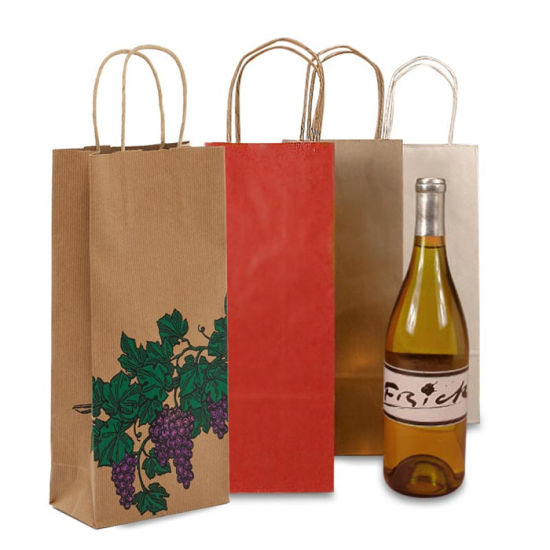 सानुकूलित इको-फ्रेंडली लक्झरी वाईन सिंगल बॉटल क्राफ्ट पेपर बॅग