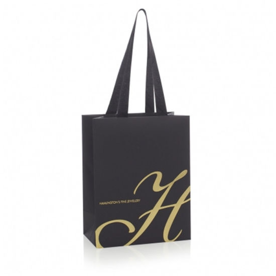 Embossing and Logo Gold Foil Custom Printed Black Quality High Quality Paper Gift Bag for Jewelry