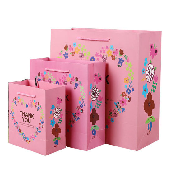 Rožnata barva srca Design Bela kartonska darilna vrečka za zahvalo Maloprodaja