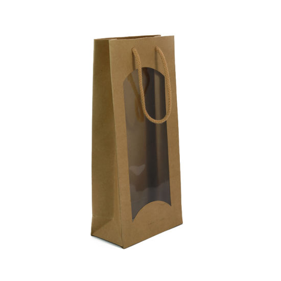 Customized Color Coated Brown Kraft Paper Bags nga adunay Window