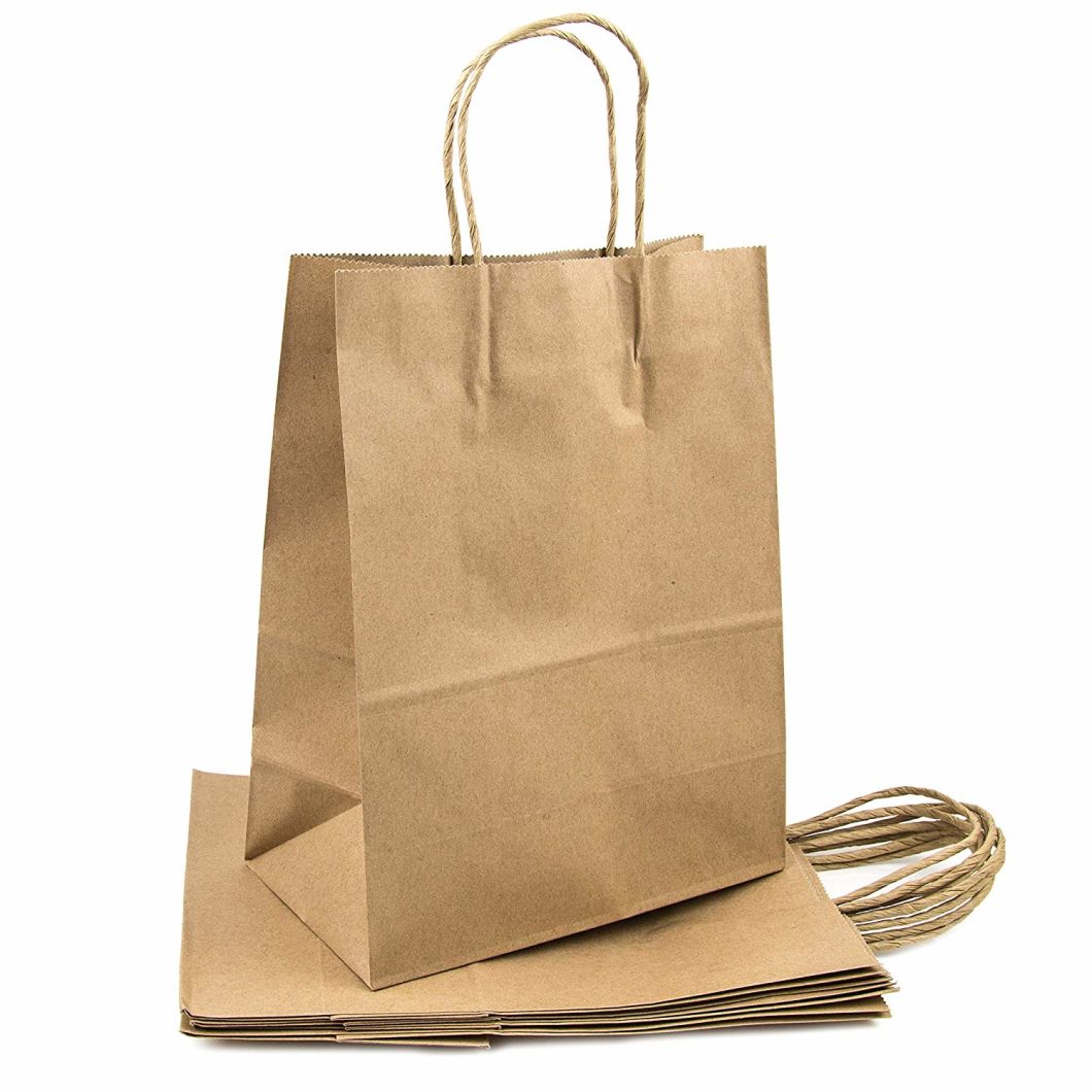 Gift Shopping Custom Logo Printed Brown Kraft Paper Bag with Handles