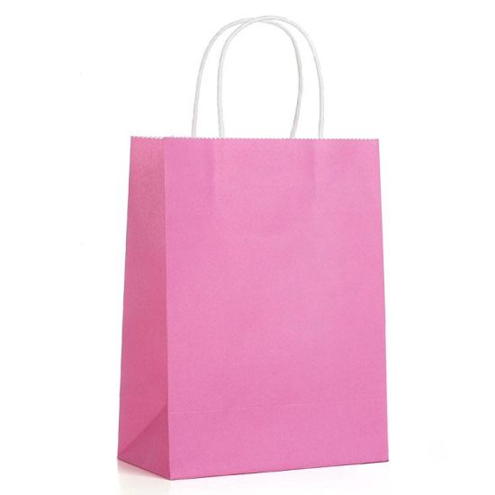 أكياس هدايا كرافت وردية عالية الجودة مع شعار مخصص مطبوع بأزياء ثقيلة محملة بأكياس تسوق ورقية للنساء