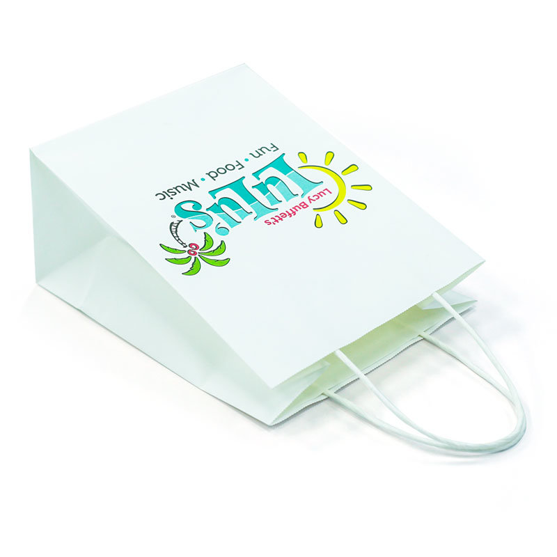 Recyclable Boutique Use White Kraft Paper Bag with Twist Paper Handle
