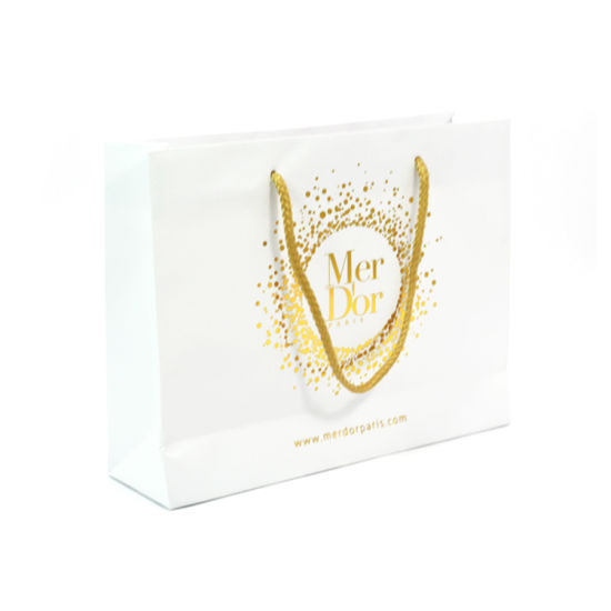 Handmade Customized Gold Hotstamping Logo Luxury Paper Shopping Bags nga adunay Handle