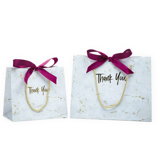 Ivory Paper Customized Marble Paper Bag Stone Design Candy Bags Handmade Rope Handle