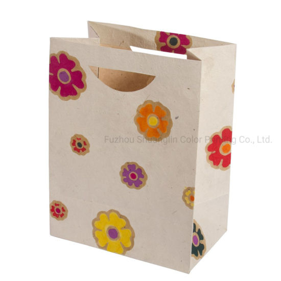 Coated Printed Versatile Handmade Paper Bag with Diecut Hole Handle