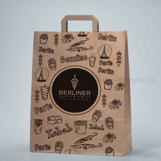 Custom Logo Printed Brown Kraft Paper Bag with Paper Tape Handle