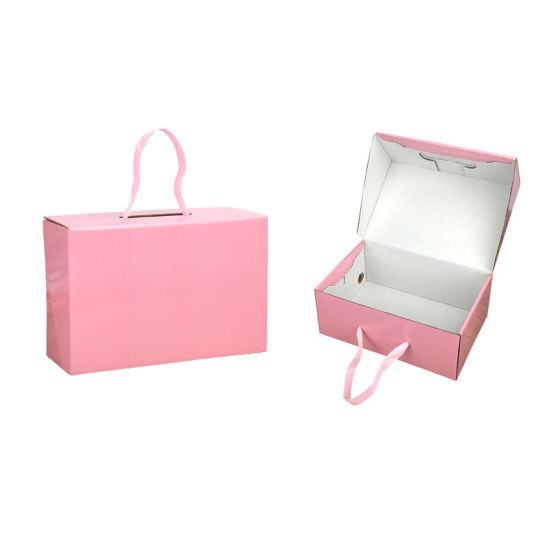 Pink Color Shoes Box with Handle Corrugated Cardboard Portable